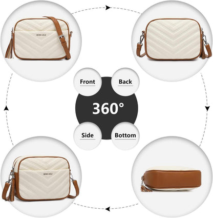 Umhängetasche Damen Klein Crossbody Bag PU Leder Verstellbarer Gurt 4 Fächer