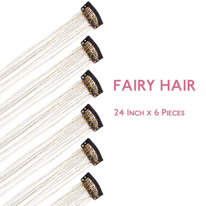 Clip-in Haar Lametta Champagner - 6 Strähnen, 60cm