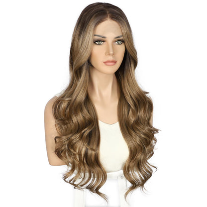 Synthetische Körperwelle Perücke Helles Honigbraun Balayage 26 Zoll