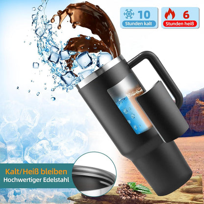 40oz Thermobecher mit Strohhalm, Henkel, 1200ml Kaffeebecher