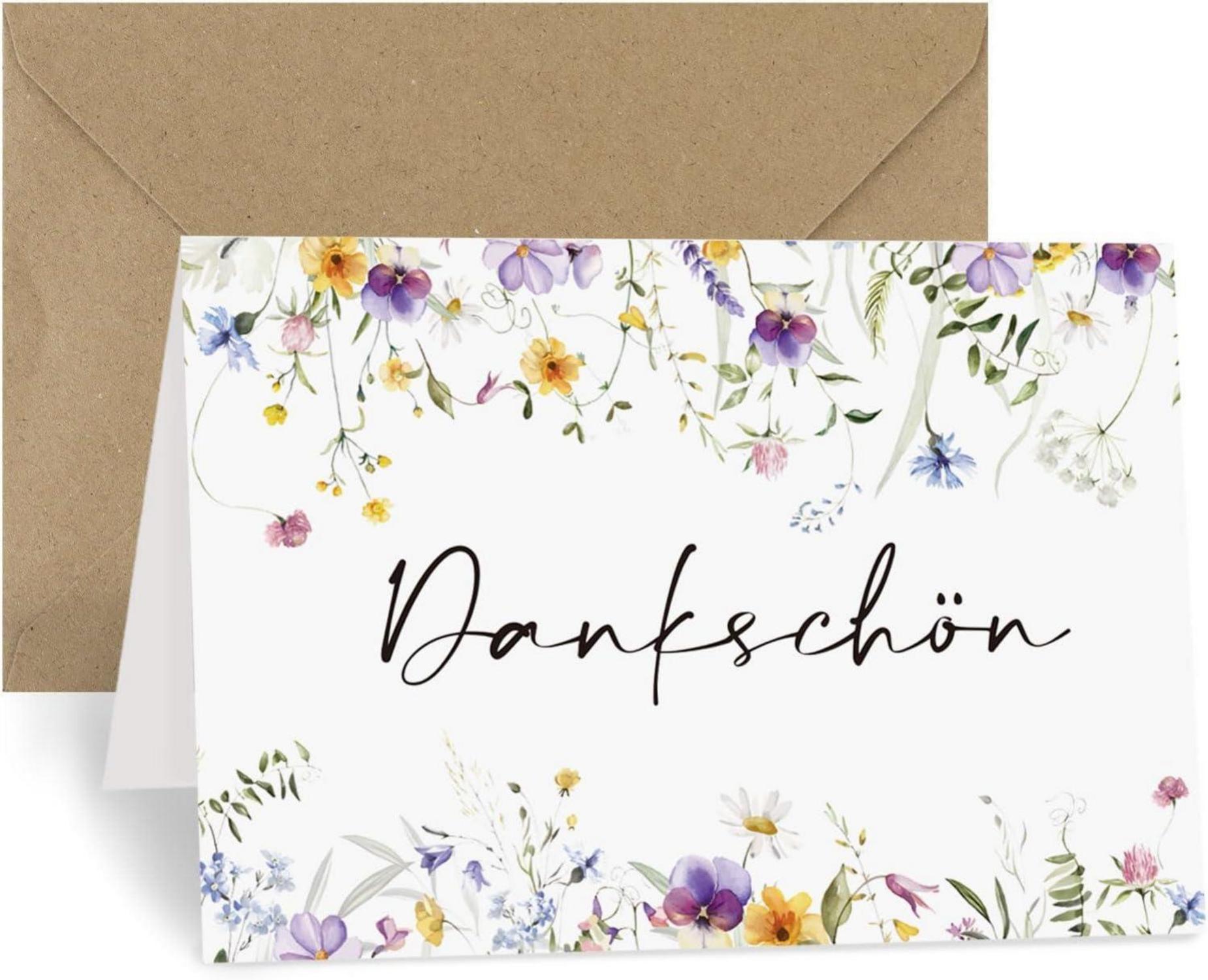 Dankeskarte Blumenmuster A6 Kraftpapier Umschlag Festes 300g Papier