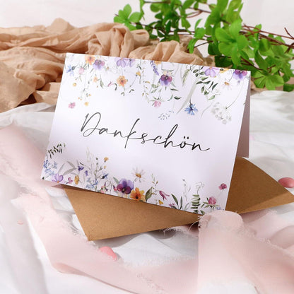 Dankeskarte Blumenmuster Din A6 Faltkarte Kraftpapier Umschlag
