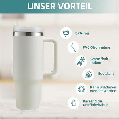 40oz Thermobecher mit Strohhalm und Henkel, Vakuum Isolierbecher