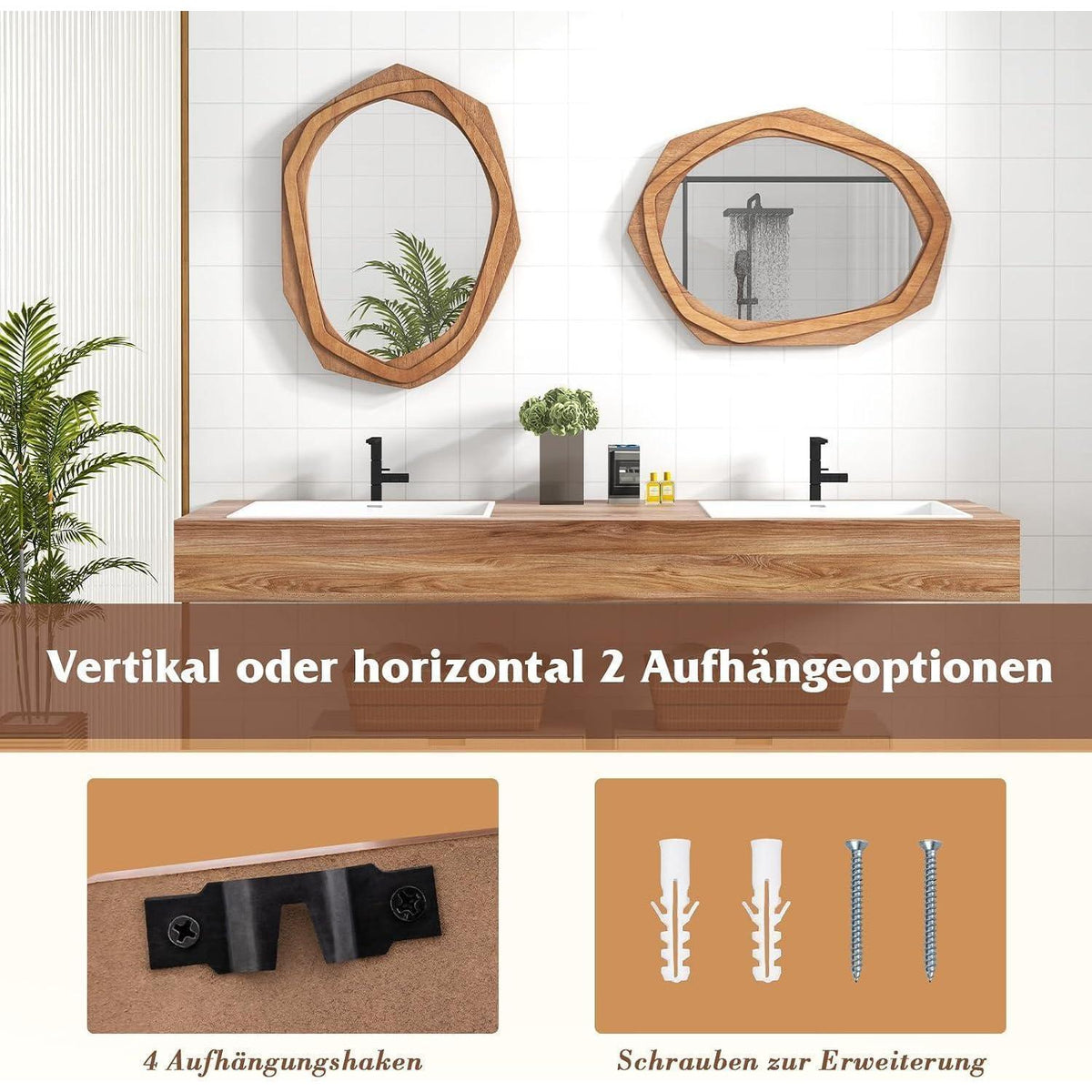 Asymmetrischer Wandspiegel – Natürliches Design für Wohnzimmer & Bad