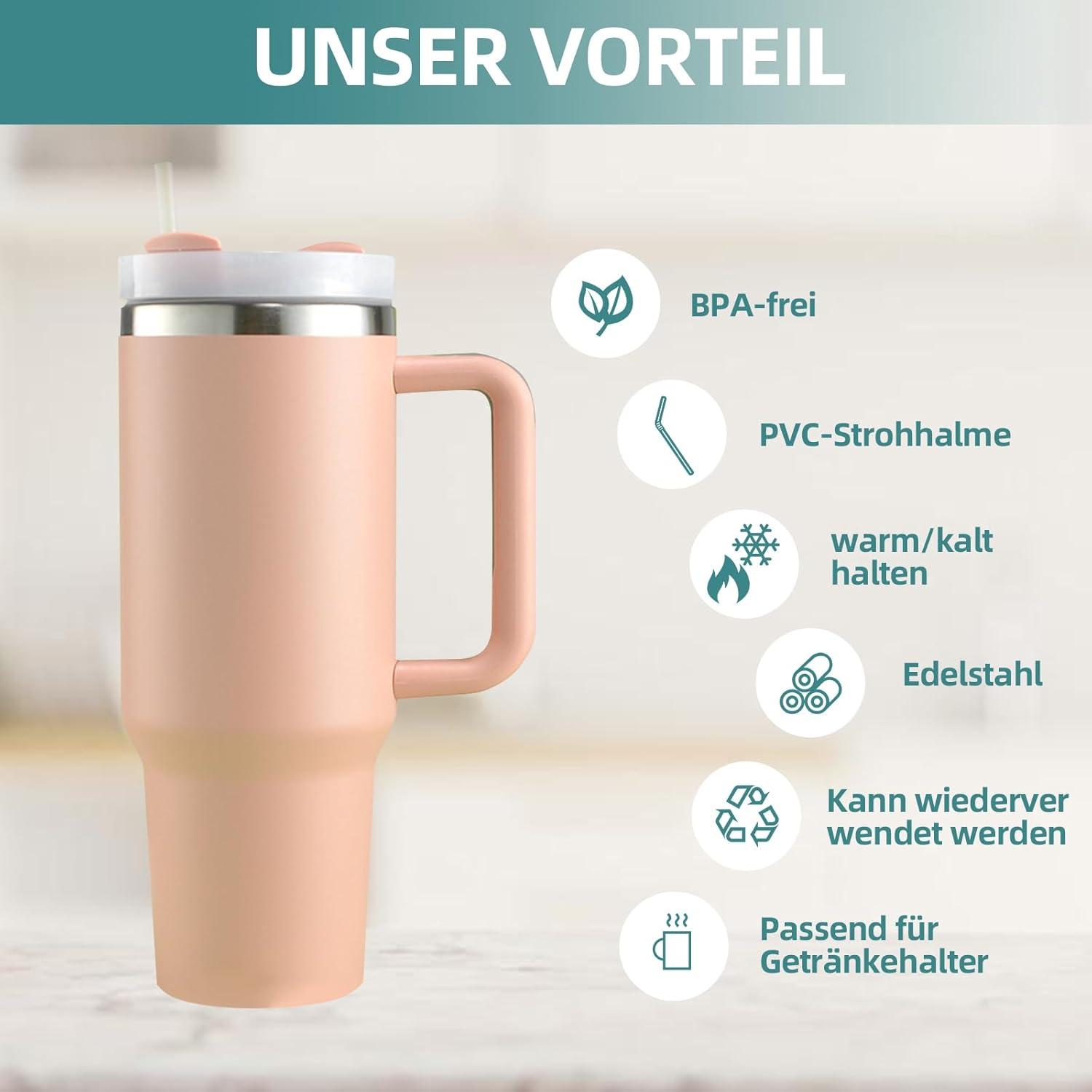 40oz Thermobecher Strohhalm Henkel 1200ml Kaffeebecher To Go Edelstahl Vakuum