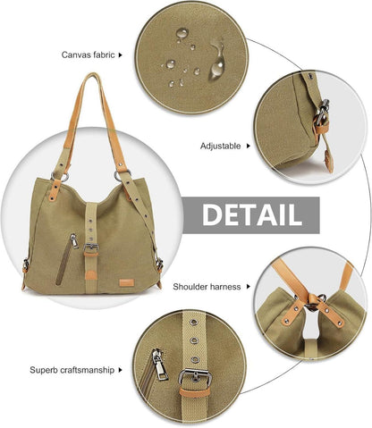 KONO Canvas Rucksack Damen Groß Handtasche Anti Diebstahl Tascheorgesellschaft Multifunktion Outdoor Büro Einkauf/Wandern Grau