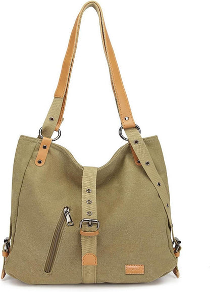 Henkeltasche Rucksack Canvas Damen Groß Anti-Diebstahl Shopper Braun