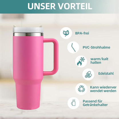 Thermobecher 40oz mit Strohhalm und Henkel, 1200ml, Vakuum
