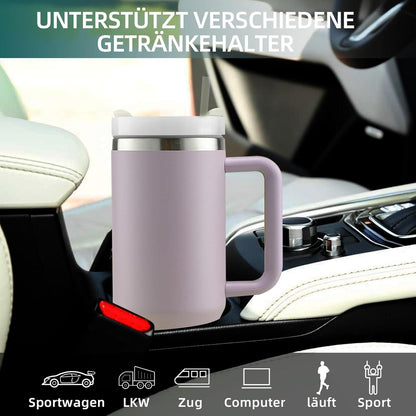 40oz Thermobecher mit Strohhalm und Henkel, 1200ml Vakuum Isolierbecher - Lila