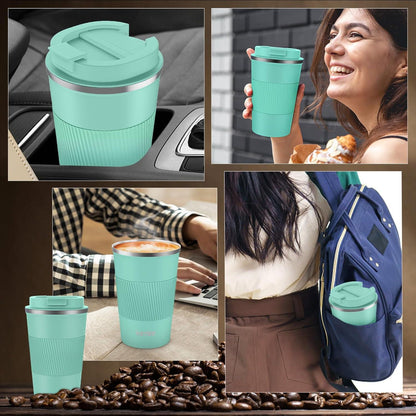 KETIEE Kaffeebecher to go 380ml Thermobecher Doppelwandig Travel Mug Minzgrün