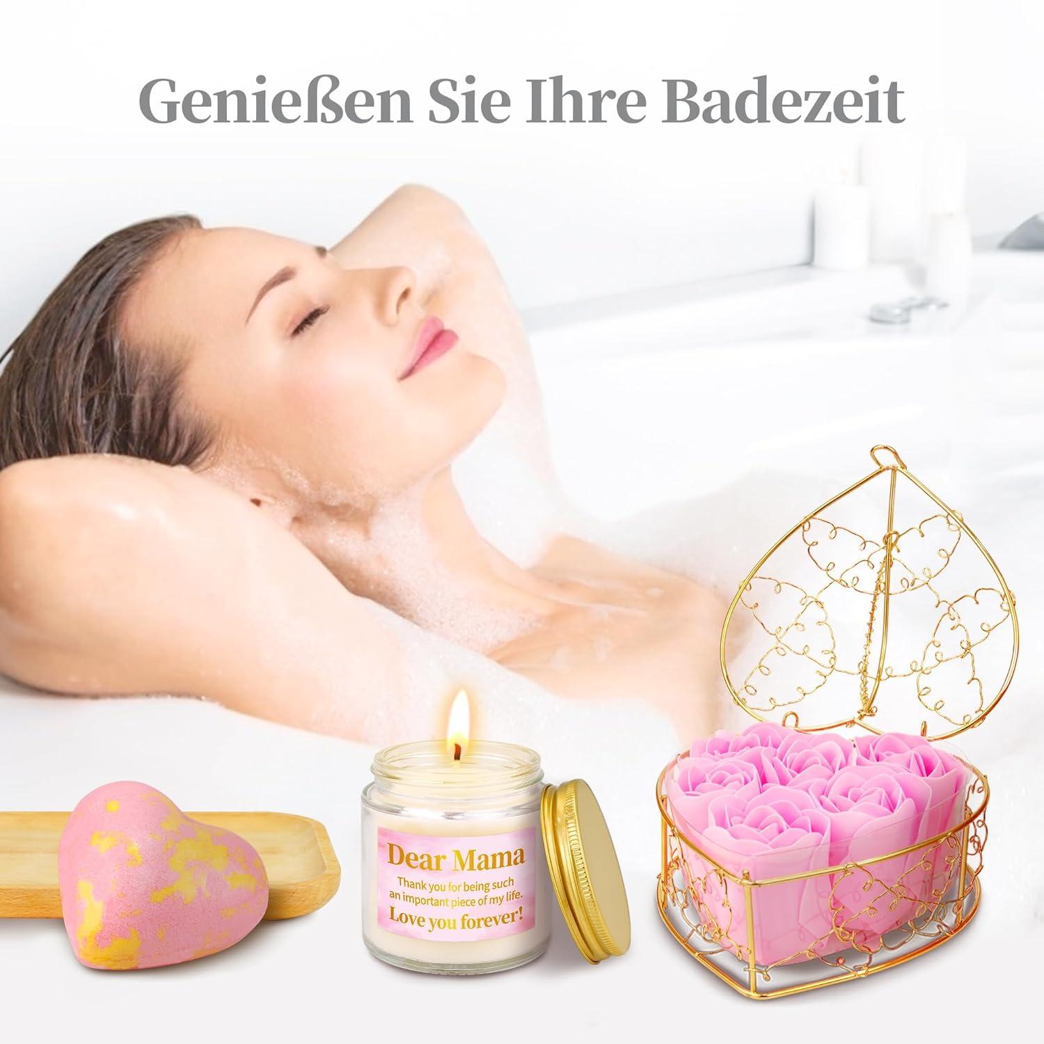Personalisiertes Mama Geschenkset - Weinbecher, Badebombe, Kerze