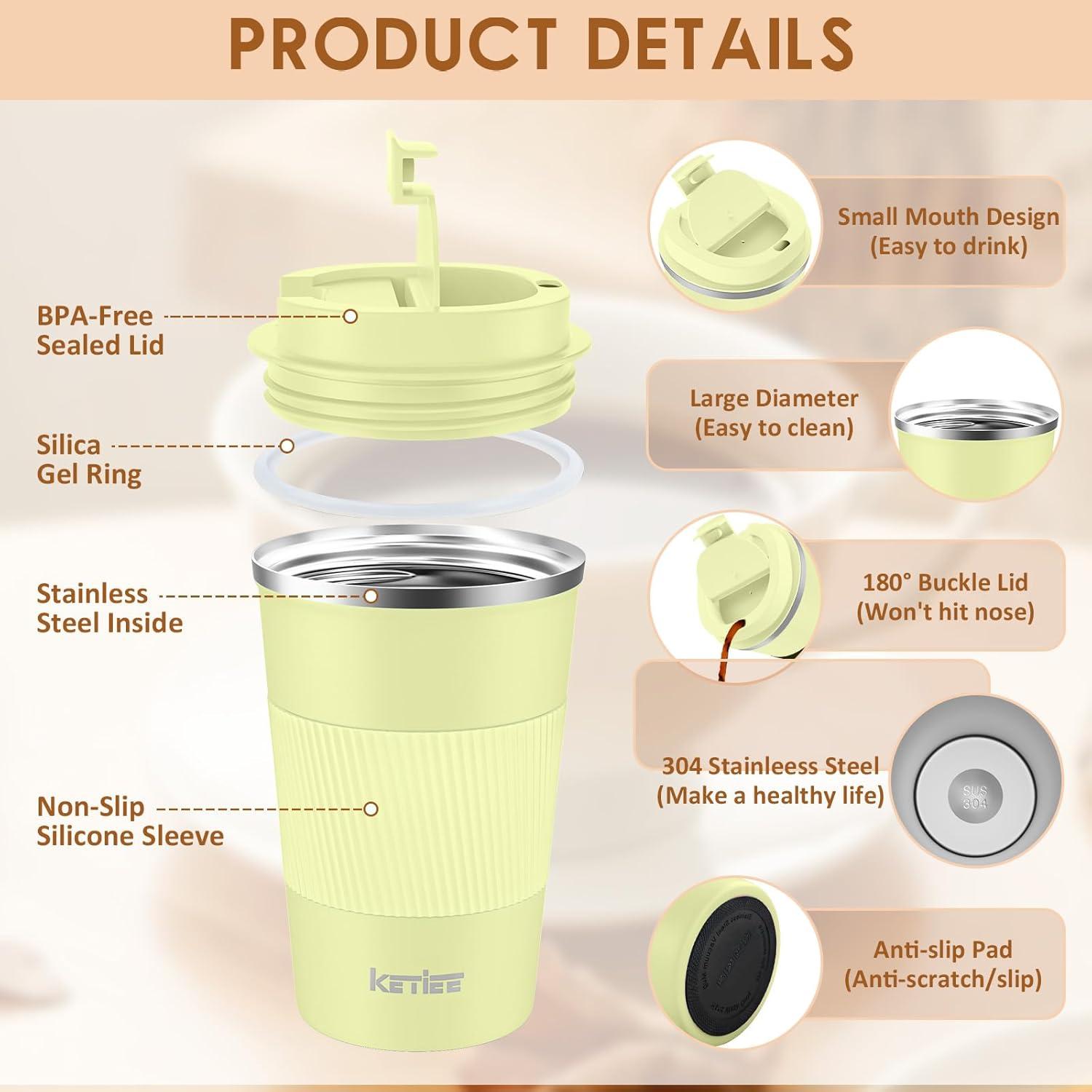 KETIEE Kaffeebecher to go 380ml Doppelwandig Thermo