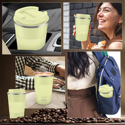 KETIEE Kaffeebecher to go 380ml Thermobecher Doppelwandig Milchgelb