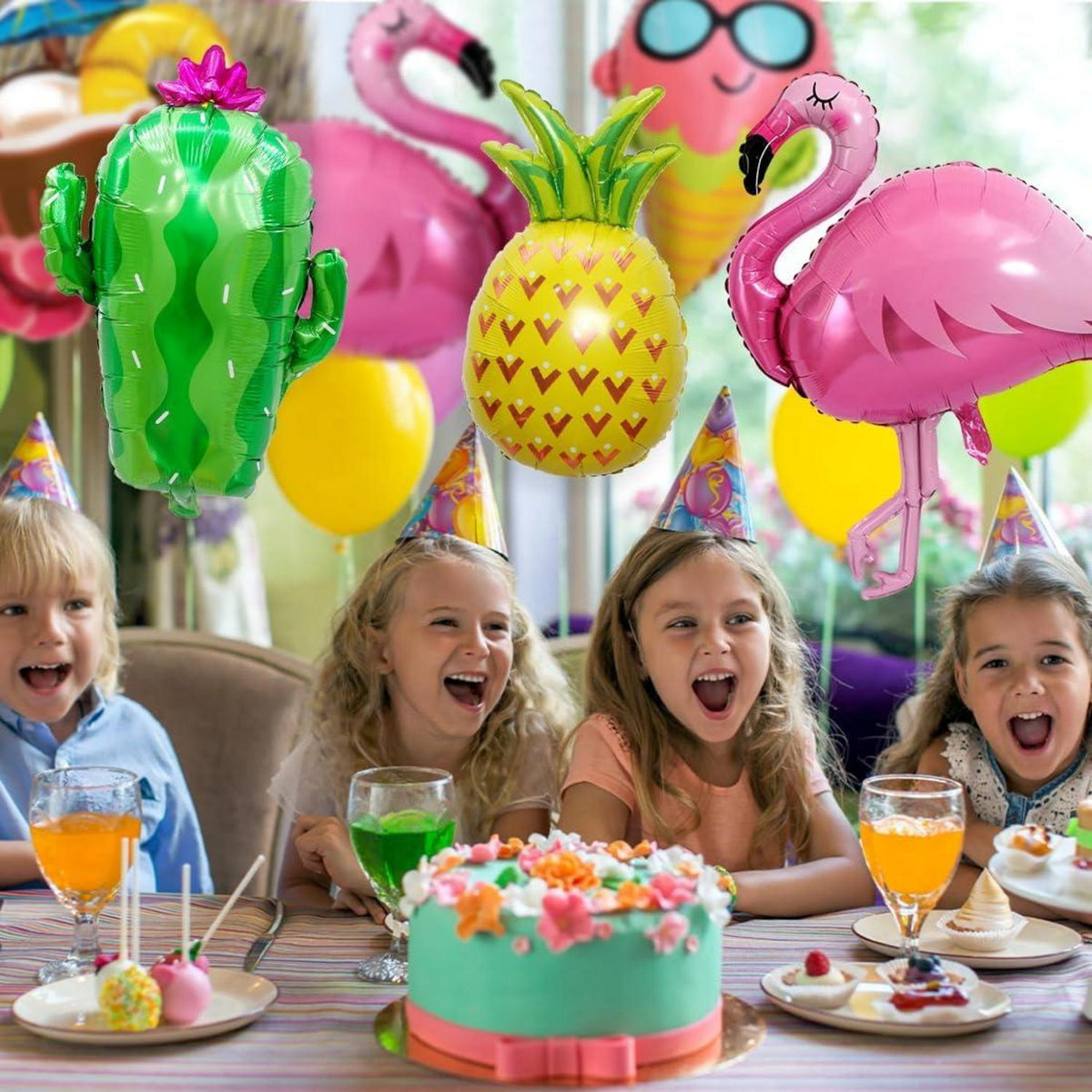 Hawaii Party Folienballon Set Flamingo Ananas Kaktus Luftballons