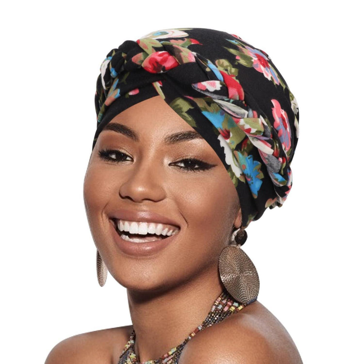 Damen Turban mit Zopf, vorgebundene Beanie Mütze