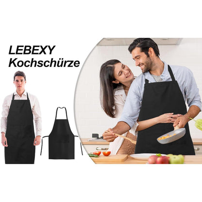 Kochschürze Baumwolle Schwarz mit zwei Taschen, verstellbar