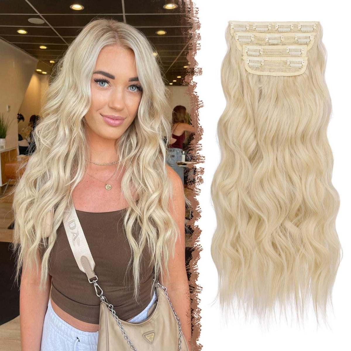 50cm Volle Kopf Haarverlängerung Platinblond Wavy Clip-in