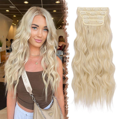 50cm Volle Kopf Haarverlängerung Platinblond Wavy Clip-in