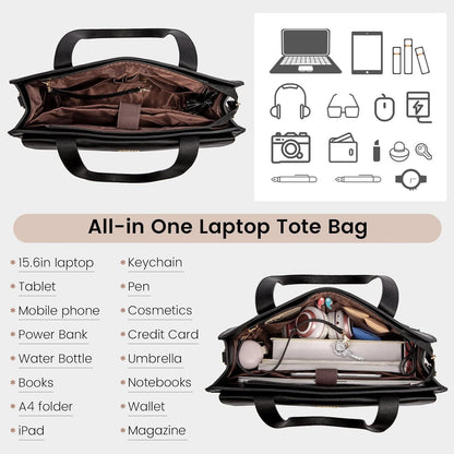 Laptoptasche Damen 15,6 Zoll Shopper Tasche Schwarz mit Clutch