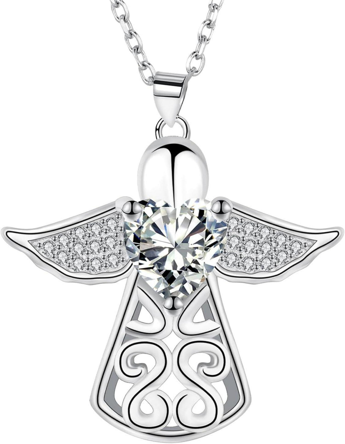 925 Sterling Silber Herz Schutzengel Halskette für Frauen
