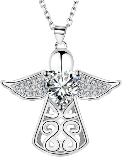 925 Sterling Silber Herz Schutzengel Halskette für Frauen