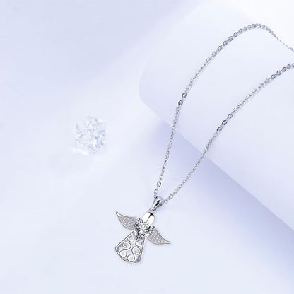 925 Sterling Silber Herz Halskette Schutzengel-Anhänger Frauen Geschenk