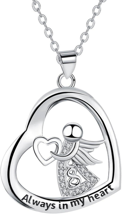 Engelsform Halskette 925 Sterling Silber Herz Anhänger Mama Frauen