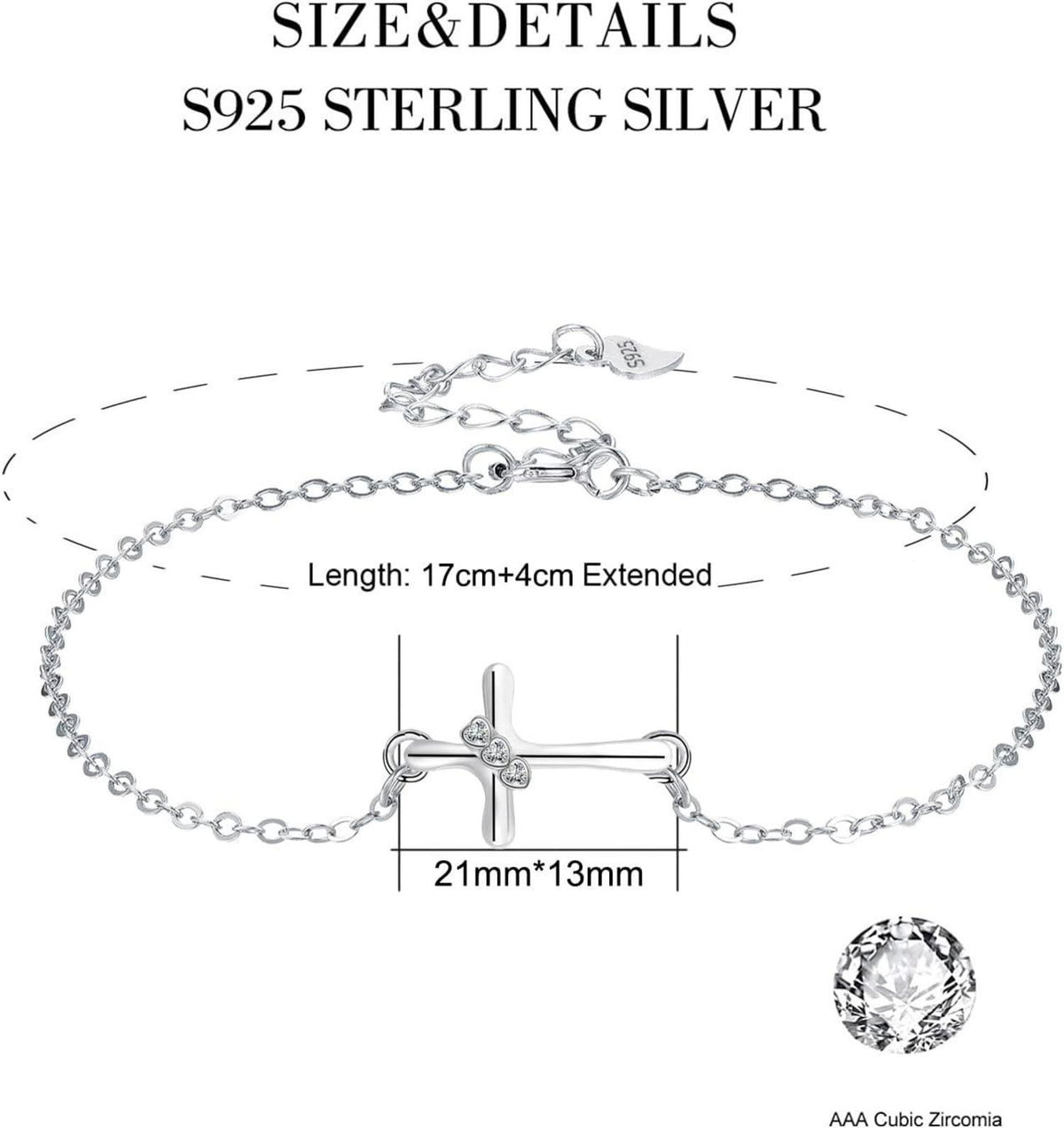 Armband Damen 925 Sterling Silber Muttertag Kreuz Geschenk Zirkonia