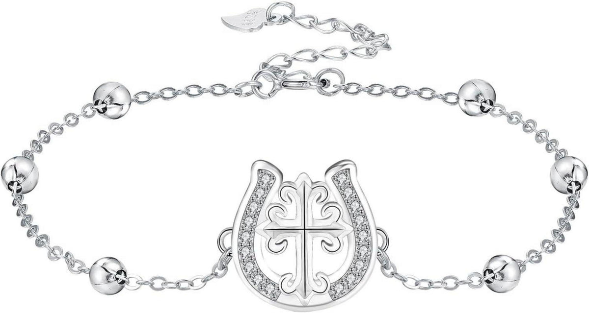 925 Sterling Silber Armband mit Hufeisen Kreuz Anhänger