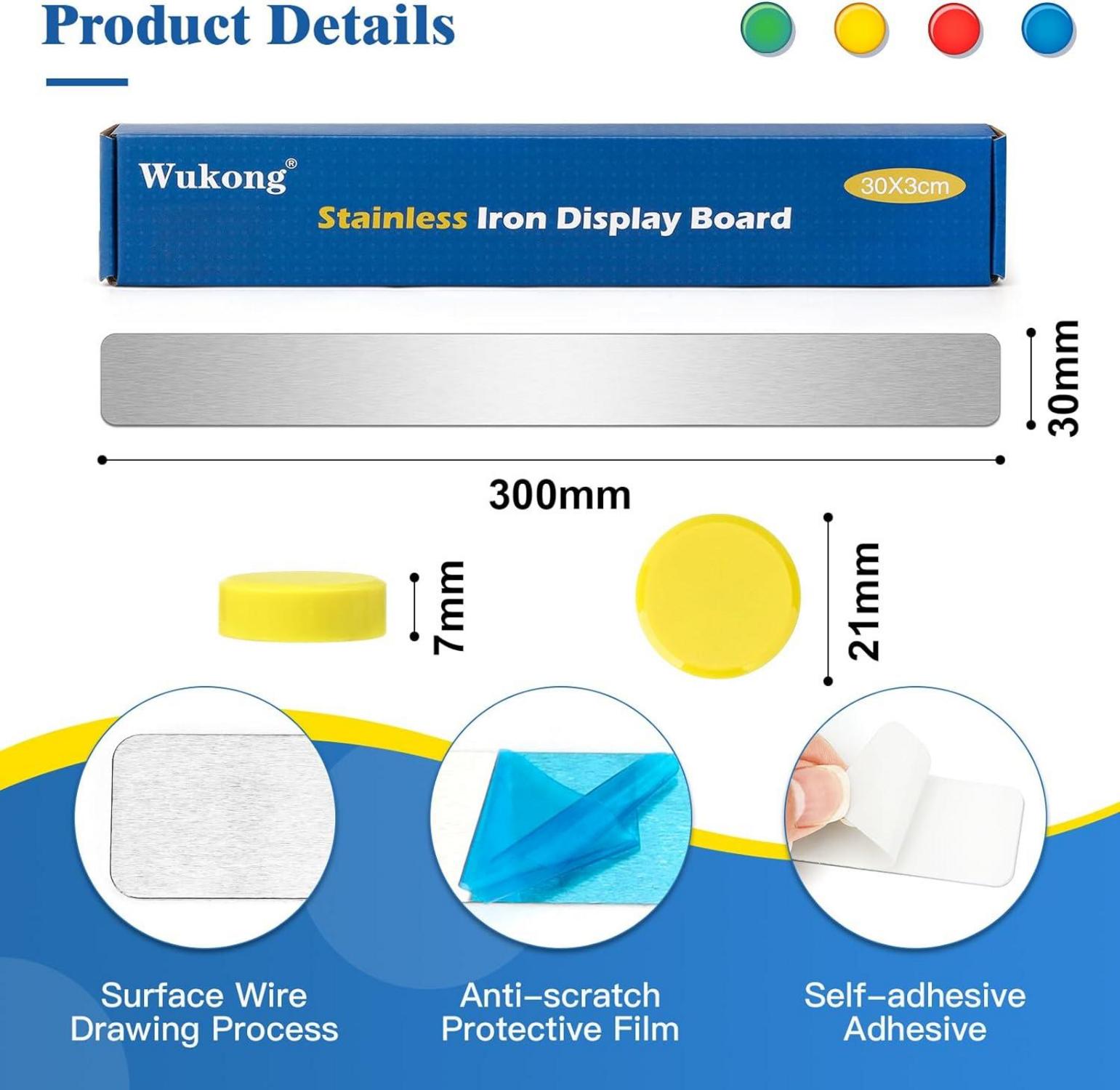 Magnettafel Set Selbstklebend Silber 30x3cm inkl. 16 Magnete - Büro
