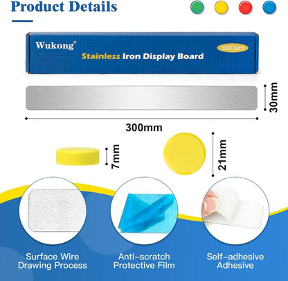 Magnettafel Set Selbstklebend Silber 30x3cm inkl. 16 Magnete - Büro