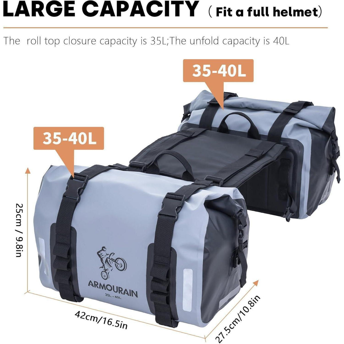 Motorrad Satteltasche 70L Wasserdicht Grau
