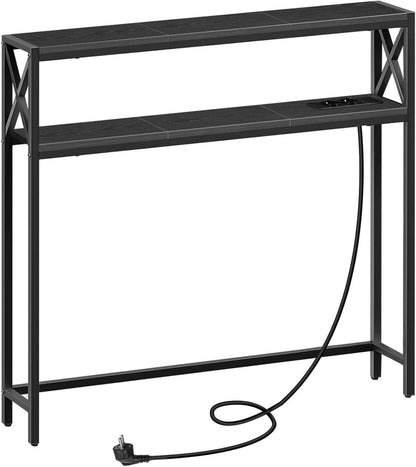 2-stöckiger Konsolentisch mit Steckdosen und USB, Schwarz