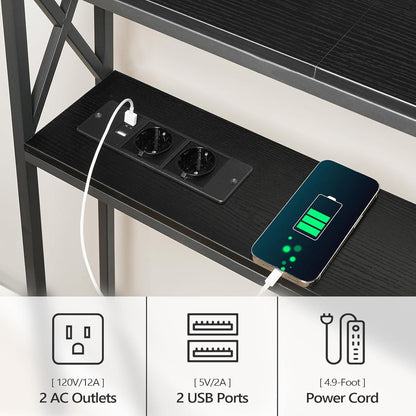 Konsolentisch 100 cm Schwarz 2-stöckig 2 Steckdosen USB Beistelltisch
