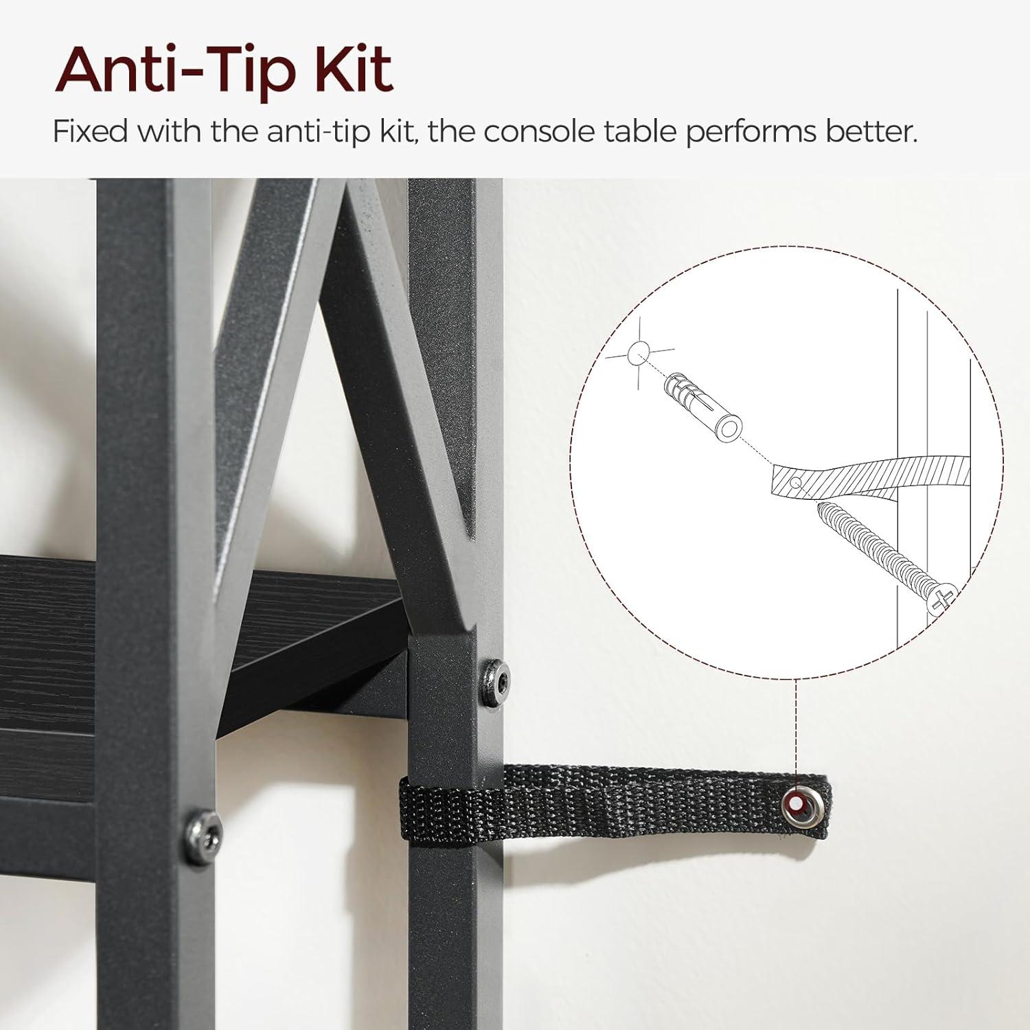 Konsolentisch 100cm 2-stöckig mit Steckdosen USB schwarz