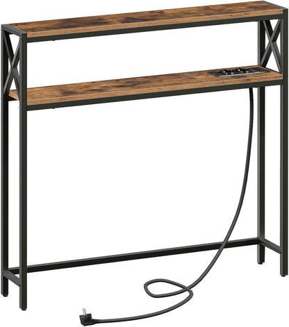 2-stöckiger Konsolentisch mit Steckdosen und USB, Vintagebraun