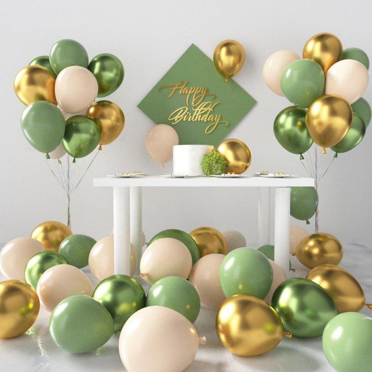 60 Stück Grüne Gold Metallic Luftballons Party Deko Olive Salbeigrün