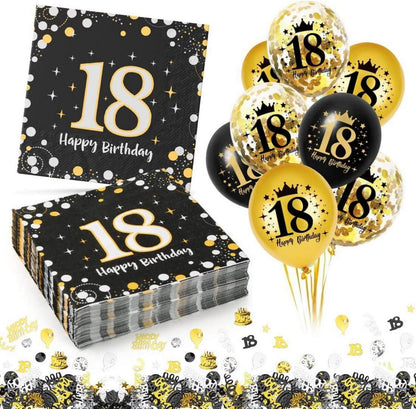 18. Geburtstag Deko Servietten Set Schwarz Gold Luftballons