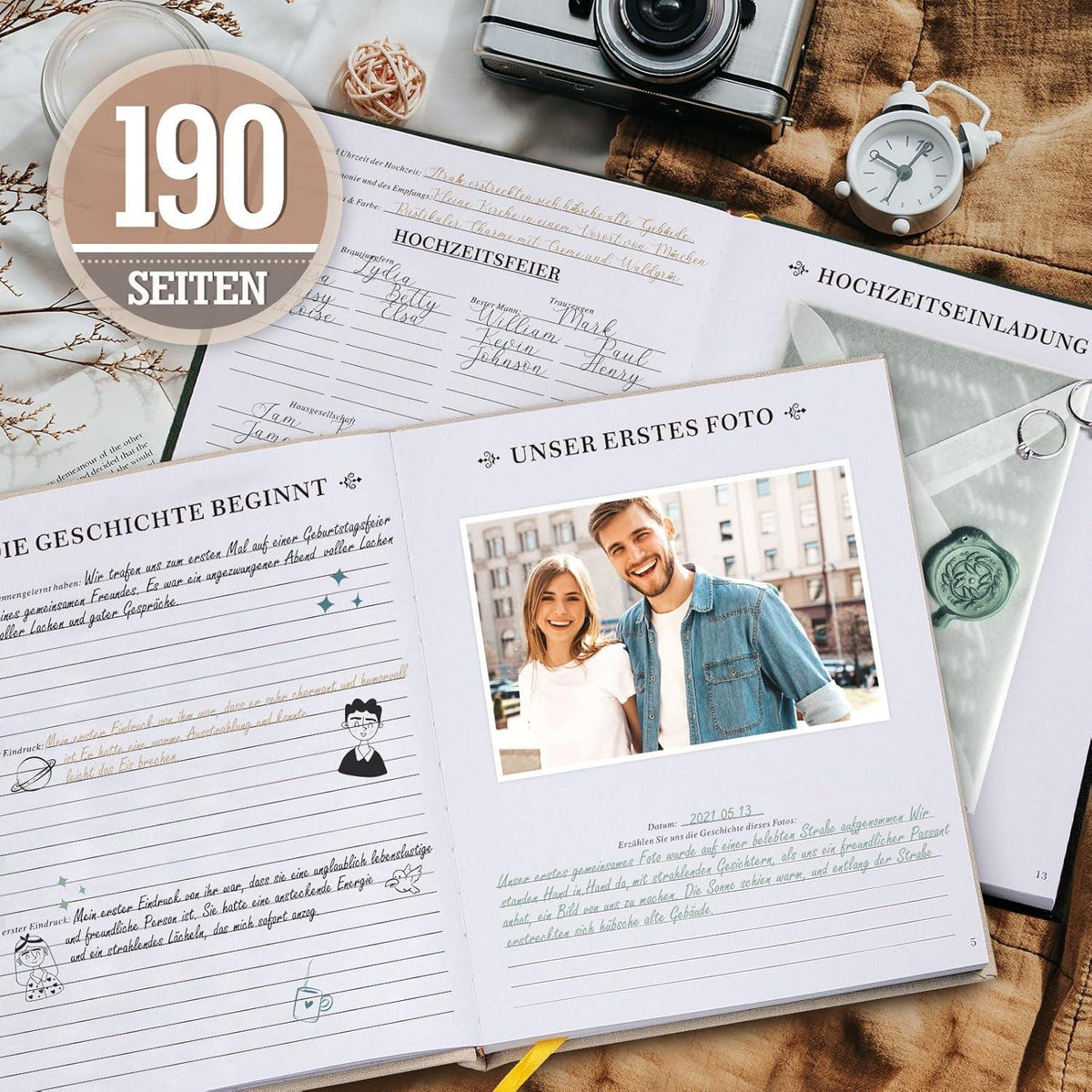 Hochzeitstag Paar Tagebuch Leinen Fotoalbum 190 Seiten Beige