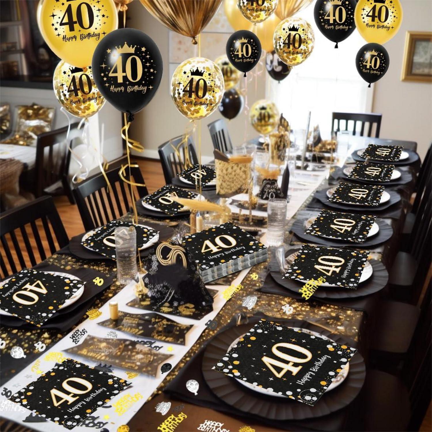 Servietten 40. Geburtstag Mann Frau, 30 Stück + 18 Deko Luftballons