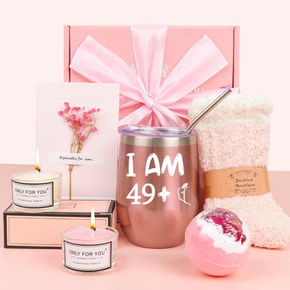Luxus Spa-Geschenkset 50. Geburtstag Frau 12oz Weinglas Socken