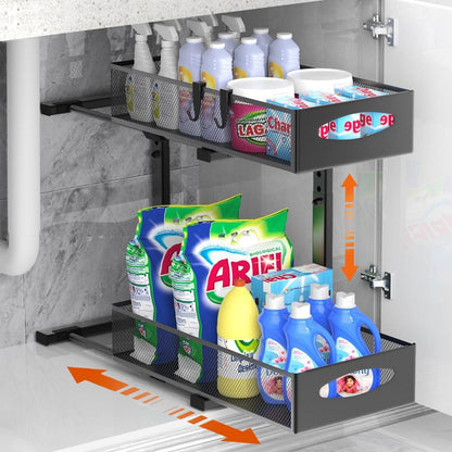 Unterschrank Organizer 2 Etagen Metall Ausziehbar Schiebeschubladen