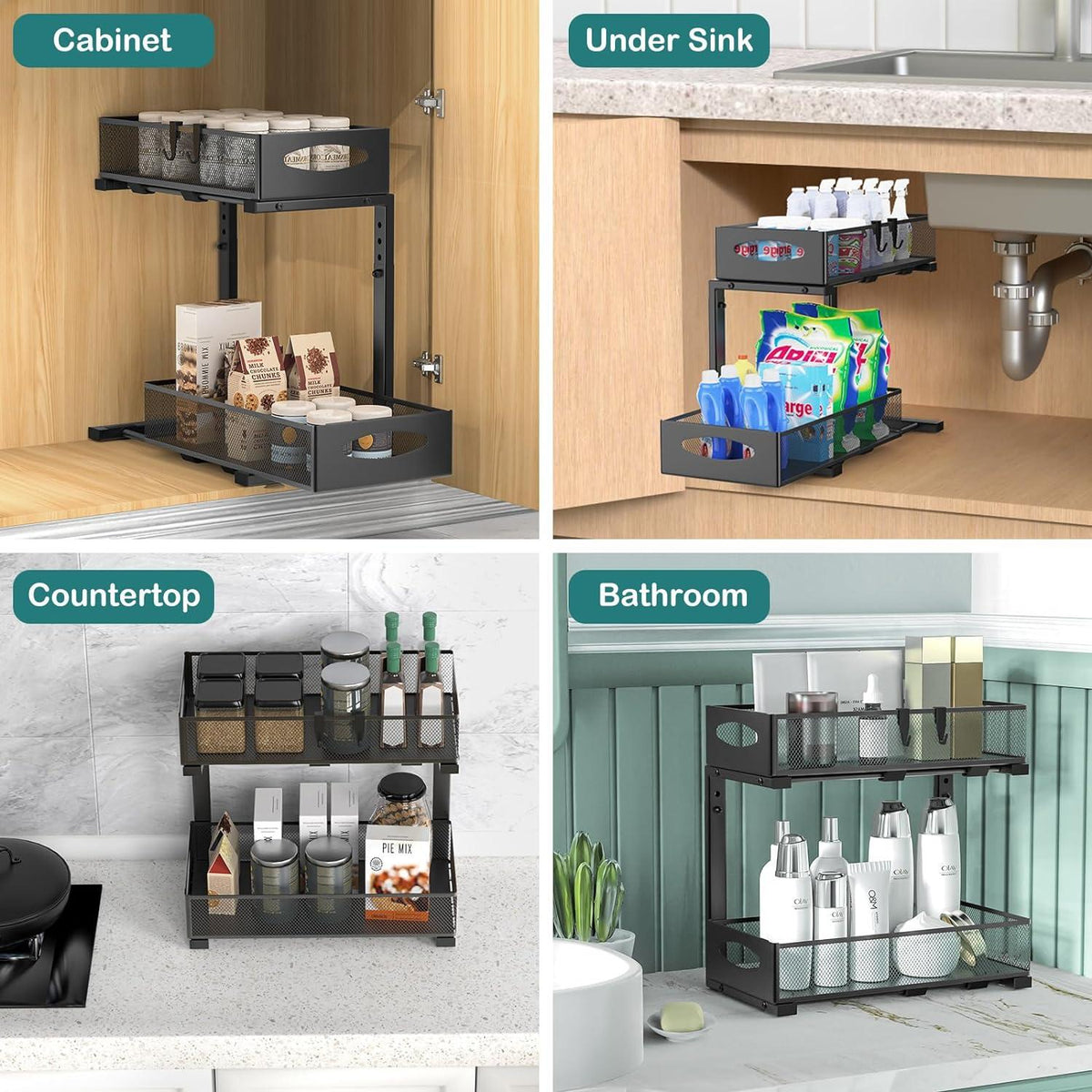 2-stufiger Spülschrank Organizer Metall Ausziehbares Regal Schubladen