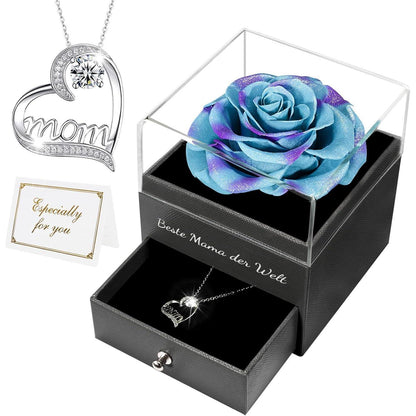 Muttertag Geschenk Ewige Rose mit Halskette in Geschenkbox