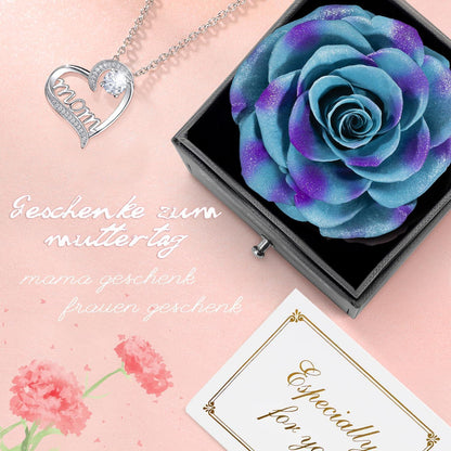 Muttertag Geschenk Ewige Rose mit Halskette in Geschenkbox