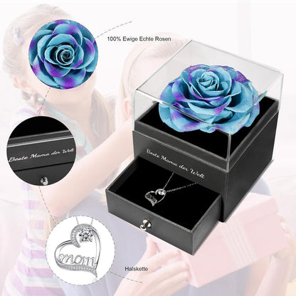 Muttertag Geschenk Ewige Rose mit Halskette in Geschenkbox