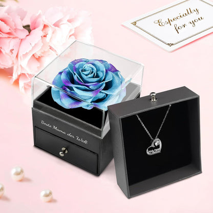 Muttertag Geschenk Ewige Rose mit Halskette in Geschenkbox