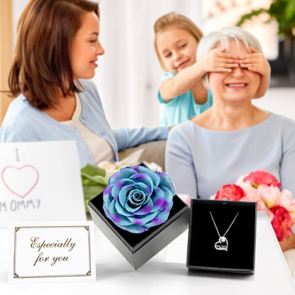 Muttertag Geschenk Ewige Rose mit Halskette in Geschenkbox