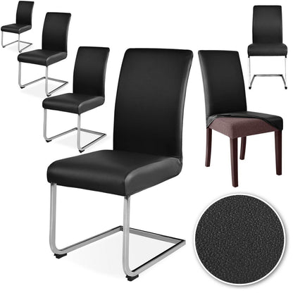 Stretch Stuhlhussen Set Schwarz –, 6 Stück in Lederoptik