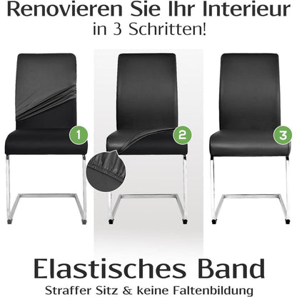 Stretch Stuhlhussen Set Schwarz –, 6 Stück in Lederoptik